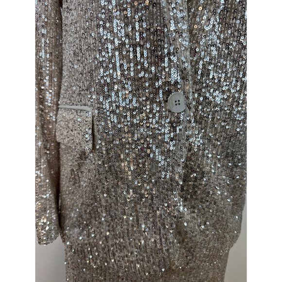 Banana Republic Women's Sequin Blazer & Mini Skirt Set Silver Sparkling Sz 8/10 - Picture 10 of 15